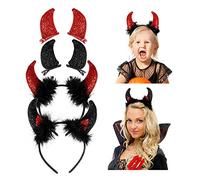 Devil Accessory Set 2pcs Fluffy Devil Horns Headband 2 pairs Devil Horn Hair Clips Halloween Devil Costume Set Fancy Dress Party Favor for Adult