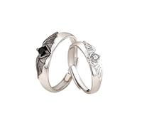 Devil Angel Matching Promise Rings for Couples Sterling Silver Plated Engagement Rings Wedding Open Band Sets for Him and Her Cubic Zirconia Crystal Jewelry Gift for