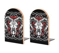 Devil Bull Skull Demon Red Black White Book Shelf Holder, Bookends Book Stand for School Home Office Desks Library Books Movies DVDs Files Magazines M