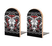 Devil Bull Skull Demon Red Black White Book Shelf Holder, Bookends Book Stand for School Home Office Desks Library Books Movies DVDs Files Magazines S