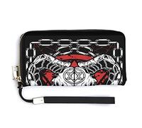 Devil Bull Skull Demon Red Black White Long Clutch Wallet, Long Handbag with Removable Wristlet Strap, PU Leather Zip Purse, Credit Pass Case Card-Holder for Men Women