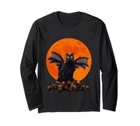 Devil Cat and Moon Scary Black Kitten Halloween Costume Long Sleeve T-Shirt