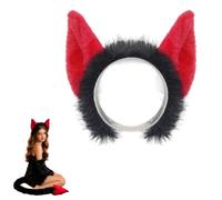 Devil Cosplay Costume Set, complete outfit with devil horn headband and devil tail, decorative party accessory for Halloween and carnival events，Red-A，Red-A