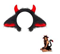 Devil Cosplay Costume Set, complete outfit with devil horn headband and devil tail, decorative party accessory for Halloween and carnival events，Red-A，Red and black-A