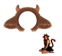 Devil Cosplay Costume Set, complete outfit with devil horn headband and devil tail, decorative party accessory for Halloween and carnival events，Red-A，Brown-A