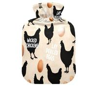 Devil Egg Black Chicken Beige hot-Water Bottle with Soft Cover, 1L Warm Water Bottle for Bed for Hand Feet Warmer,Hand Feet Warmer,Bolsa para agua Caliente para Dolor