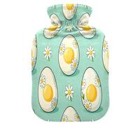 Devil Egg Daisy Flower Green hot Water Bottle with Soft Cover, 1L Water Bag for Hand Feet Warmer,Hand Feet Warmer,bolsas de agua Caliente para Dolores