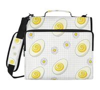 Devil Egg Merry Daisy Plaid White 3 Ringing Office Binder Organizer with Handle Easy to Carry Portable Portfolio for Office School