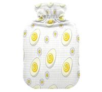 Devil Egg Merry Daisy Plaid White Cute hot Water Bottle with Soft Cover, 1L hotwater Bag for Tummy Warmer, Tummy Warmer
