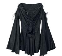 Devil Fashion Patterned Shoulder Hollow Gothic Long-sleeved Top black M