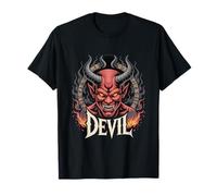 Devil Head with Flames and Runes Dark Gothic T-Shirt