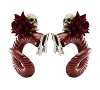 Devil Horn Hair Barrettes, Rose Hairpiece Side Clip, Red L | Skull Rose Barrettes, Halloween Costume, Lady Dress Up Costume Hair Clip, Dark Series Evil Horn