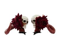 Devil Horn Hair Barrettes, Rose Hairpiece Side Clip, Red S | Skull Rose Barrettes, Halloween Costume, Lady Dress Up Costume Hair Clip, Dark Series Evil Horn