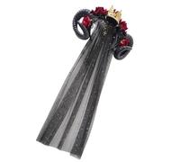 Devil Horn Rose Flower Headband With Veil Cosplay Costume Hairband Dark Series Hairhoop Day Of Death Hairband For Women Adjustable Headband