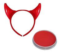Devil Horns Fancy Dress Accessory Red Devil Horns on Headband Halloween Devil Costume with Red Facepaint (One Size)