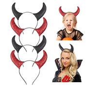 Devil Horns Headband, 4Pcs Sequins Horns Headband Devil Horns Accessory for Halloween Masquerade Props Holiday Party Headband for Kids Adults