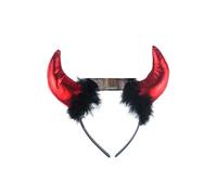 Devil Horns Headband Halloween Horn Head Band With Fur Ears Hairband for Kids Adult Headdress Hen Night Party Costume Fancy Dress Photo Props Xmas Cosplay Headwear Hair Accessory Red Black (1Pc)