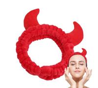 Devil Horns Headband - Soft Flannel, 16 x 20 x 6 cm | Cute Horn Face Wash Headband for Makeup Spa Bath Skin Care Routine | Elastic Halloween Horns Headband for Women