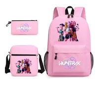 Devil Hunters School Backpack, Cool Teen School Bag, Fashion Simple Casual Daypacks with Zipper, Lightweight and Stylish, Cool Rucksack for Schools, Travel & Vacation (3 in 1,Pink,A)