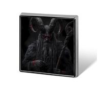 Devil Krampus Badge Pin Brooch Square Shape Button Aluminum Decor for Backpacks Hats 0.7 Inch