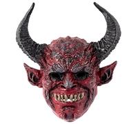 Devil Mask Scary Realistic Full Face Demon Mask with Ox Horn for Halloween, Masquerade, Cosplay Props, 13.4x14.6 inch