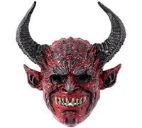 Devil Mask Scary Realistic Full Face Demon Mask with Ox Horn for Halloween, Masquerade, Cosplay Props, 13.4x14.6 inch Demon