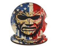 Devil Mask U.S. Flag Car Coasters for Cup Holders with Cork Base Wood Anti-Slip Drink Mats Auto Accessories