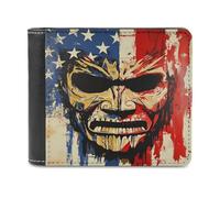 Devil Mask U.S. Flag Slim Leather Men's Wallets with 6 Card Holders Minimalist Billfold Travel Purse