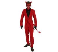 Devil Men's Costume Red Suit with Tailcoat, Pants, and Horns Halloween Costume for Adults