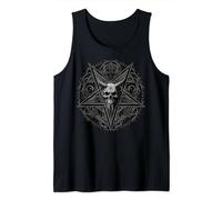 Devil Occult Satan on Bblack and white Skull Pentagram Tank Top
