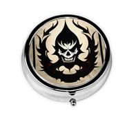 Devil Satan Round mini Pill Box, Lightweight and Portable, with 3 Plastic Inserts, Suitable for Carrying in Pockets or Wallets.