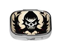 Devil Satan Square Pill Box Lightweight and Portable, with 2 Plastic Inserts, Suitable for Carrying in Pockets or Wallets.