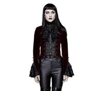 DEVIL SHACKLES Gothic Jacquard Tailcoat Jacket Women Victorian Black/Red Ruffled Blazer Theater Stage Outerwear, Red, XX-Large