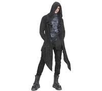 DEVIL SHACKLES Men's Gothic Wizard Hooded Coat Swirl Pattern Asymmetric Cloak with Chain Back Punk Gothic, Black, XXL