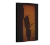 Devil Silhouette, Shadow Woman, Dark Aesthetics, Sexy Gothic Decoration Canvas Poster Wall Art Decor Print Picture Paintings for Living Room Bedroom Decoration 16x24inch(40x60cm)