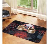 Devil Warrior Mask Pet Feeding Mat Dog Cat Eating Food Absorbent Leather Tablecloth for and Water Bowl Waterproof No Stains Quick Dry Non-Slip 17.72 * 11.8IN