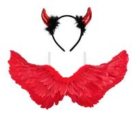 Devil Wings and Halo, Large Halloween Devil Wings for Adult 80 * 40cm | Fallen Angel Wings Costume, Fancy Dress Accessories with Feathered Wing Devil Headband for Halloween Birthday Themed Party