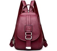 DevilAngel Soft Genuine Leather Backpack for Women,Large Capacity Satchel Shoulder Handbags for Shopping Trip, Wine Red, L, Urban