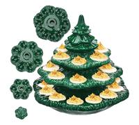 Deviled Egg Christmas Tree, Ceramic Christmas Tree Deviled Egg Platter, Reusable Holiday Deviled Oval Tray with Lid, Green X-mas Plant-Shaped Ceramic Eggs Holder for Party Tableware