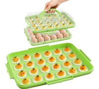 Deviled Egg Containers with Lid - 2 Pack 48 Count Reusable Platter Storage Tray with Handle for Refrigerator, Party, Thanksgiving, Christmas, Easter, Potlucks, Tea Parties, Picnics, Brunches (Green)