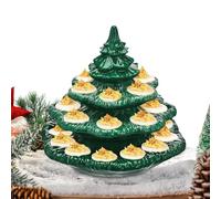 Deviled Egg Platter with Lid Christmas Tree Shape - Heavy Duty Holiday Tableware Dispenser Description, Stackable Party Serving Protector | Festive Appetizer Container Cover, Snack Brunch Catering Pla