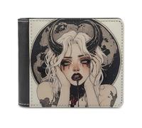Devilish Woman Evil Gothic Men's Leather Wallet Minimalist Blocking Bifold Wallets Slim Purse with 6 Credit Card