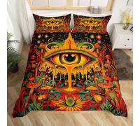 Devil's Eye Duvet Cover Double Size,Terrifying Style Green Plants Comforter Cover for Adults Kids Bedroom Decor,Sun Mushroom Eyeball Decorative Bedding Set(No Comforter),2 Pillowcases