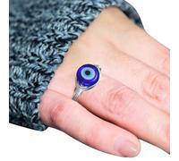 Devil's Eye Ring,Copper Evil Eye Ring For Women - Silver Gold Plated Wire Wrapped Turkish Blue Glass Bead For Female Male Protection Jewelry Girlfriend Birthday Gift