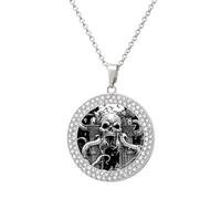 Devils Gate Skulls Shiny Diamond Necklace for Women Personalized Round Pendant Chain Jewel Gift