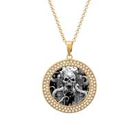 Devils Gate Skulls Shiny Diamond Necklace for Women Personalized Round Pendant Chain Jewel Gift