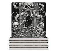 Devils Gate Skulls Square Ceramic Coasters Absorbent Drink Coaster Set with Cork Base Home Decor 3.7 * 3.7 Inch