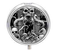 Devils Gate Skulls Travel Pill Organizer Portable Round Dispensers Medicine Case Daily Compartments for Easy Access