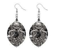 Devils Gate Skulls Trendy Wooden Earrings for Women Boho Charms Studs Lightweight Dangle Drop Pendant Apricot Shaped