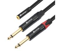 Devinal 3.5mm to Dual 1/4" Y Splitter Cable with TRS Female to 2 TS Mono Adapter - Stereo Audio Converter for Speakers/Guitar/Amp - Gold Plated & Braided Nylon (1ft)